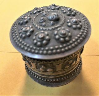 Indian Low Grade Silver Repousse Two Piece Pillbox Box