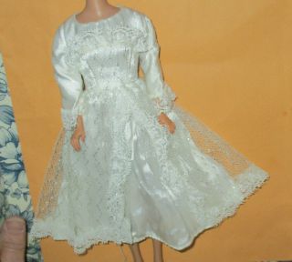 Vintage Barbie Doll Clone White Dress Wedding Gown Lace Overlay 2