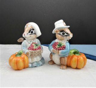 Fitz & Floyd " It’s Harvest Time " Chipmunk Salt & Pepper Set Thanksgiving Fall