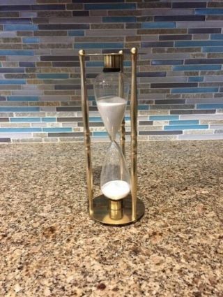 Vintage Solid Brass And Glass Hourglass 10 Inch Tall Nautical Home Decor
