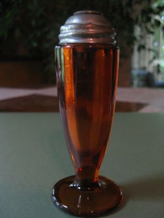 Antique Art Deco Amber Glass Pedestal Salt Pepper Shaker Reimer Pat.  Applied