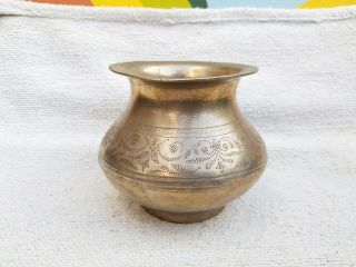 Old Solid Brass Handcrafted Hand Carved Holy Water Pot Rich Patina