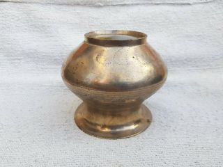 Old Solid Brass Handcrafted Hand Carved Holy Water Pot Rich Patina 2