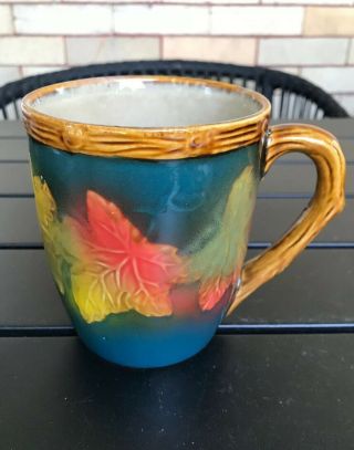 Ceramic Autumn Leaf Glazed Coffee Cup Mug Fall Colors Blue