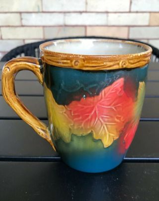 Ceramic Autumn Leaf Glazed Coffee Cup Mug Fall Colors Blue 2