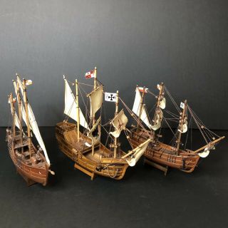 Set 3 Wooden Model Columbus Sail Boats Ships Nina Pinta & Santa Maria - Discover