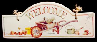 Hallmark Marjolein Bastin Welcome Plaque Garden Wheelbarrow Pot Theme Euc