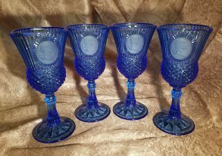 Vintage 1976 Avon Cobalt Blue George Washington Water Goblets,  Set Of 4