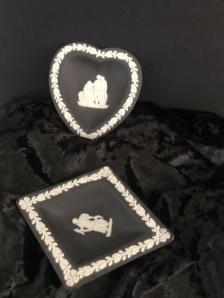 Wedgwood Black and White Jasperware DIAMOND and HEART SHAPED Pin Dish - Trinket 8