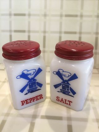 Vintage Milk Glass Windmill Salt And Pepper Shakers