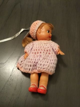 7” Vintage Vinyl Baby Doll Made In Japan Blonde Pink Crochet Clothes 44/stm
