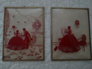 Vintage Silhouette With Rare Red Reverse Painting On Convex Glass