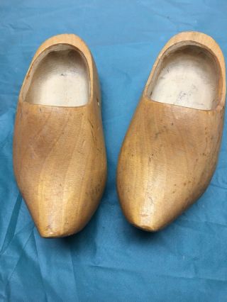 Antique Hand Carved Dutch Holland Wooden Shoes Clogs Unpainted Wood