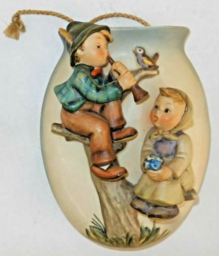 Old Hummel By Goebel Boy & Girl Figurine On Wall Pocket Vase Unusual