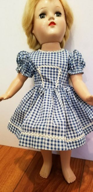 Vintage 1950,  S Blue And White Gingham Doll Dress With Rick Rack Fits 14 15 " Dol