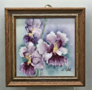 Stunning Orchids On Porcelain Tile Framed Signed By Artist By Singapore Airline