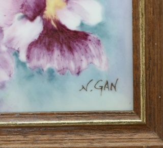 Stunning Orchids On Porcelain Tile Framed Signed By Artist By Singapore Airline 2