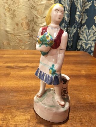 Hand Painted Arabia Finland Ceramic Figure Traditional Girl Blonde Flowers 8.  5”