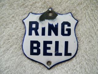 Rare Vintage Porcelain Ring Bell Sign Badge Tin Tag Door Bell Service Counter