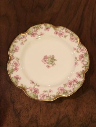 Antique Haviland Limoges Pink Flower Gold Trim Scallop Schleiger 33a Salad Plate
