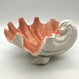 Fitz and Floyd Ceramic Coquille Sea Shell Bowl Dish with Three Shell Feet 7