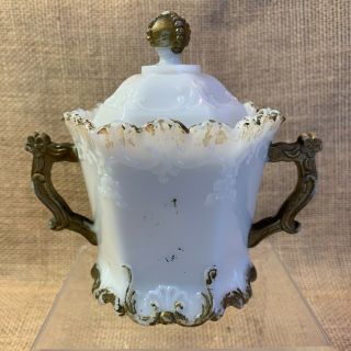 Antique Victorian White Milk Glass Lidded Sugar Bowl