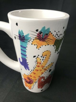 Laurel Burch Vtg 1997 Tall Colorful Ceramic Cat Mug 16 Ounce