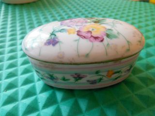 Otagiri Pansy Small Oval Porcelain Trinket Box Japan
