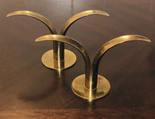 Sweden Lily Brass Candle Holders Ystad Metal Fluted Brass Taper Candle