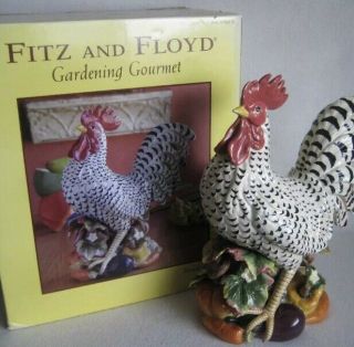 Fitz And Floyd Rooster Gardening Gourmet Figurine Ceramic Centerpiece Rooster