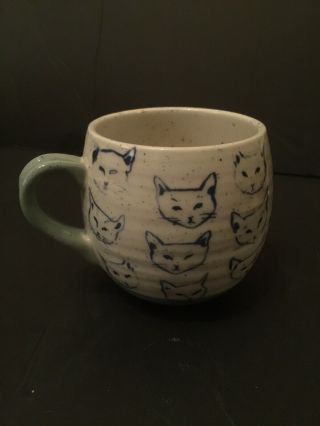 Leah Reena Goren Anthropologie Cat Stoneware White & Blue Coffee Tea Mug