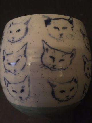 Leah Reena Goren Anthropologie Cat Stoneware White & Blue Coffee Tea Mug 5