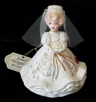 Vintage Josef Originals Bride Figurine Music Box Here Comes The Bride