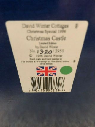 David Winter Christmas Castle 1996 Christmas Special Ltd Ed 1320/2950 Box 8
