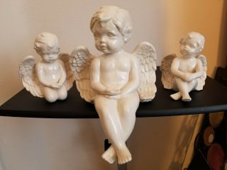3 Ceramic White Cherub Angel Statue Figurine