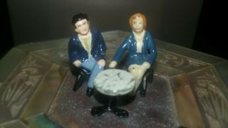 J.  Carlton Paris Miniature Figurine Man And Woman On Chairs At Tablehand Painted