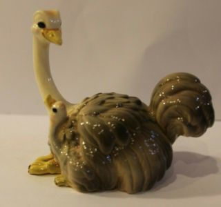 Vintage Josef Original? Ostrich & Baby Ceramic Figurine - Japan - 3.  5 " Tall