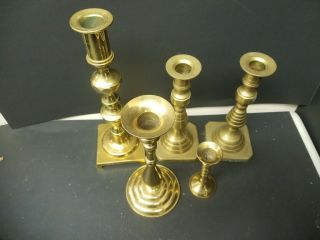 Set of 5 Antique Brass Candle Stick Holders 2