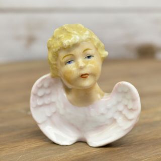 Vintage German Bisque Porcelain Angel Head Bust Figure Figurine Orlik 2.  75 " Tall