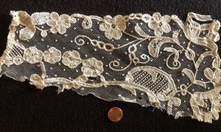Vintage Brussels Bobbin Lace Applique On Net Fragment Sew Craft