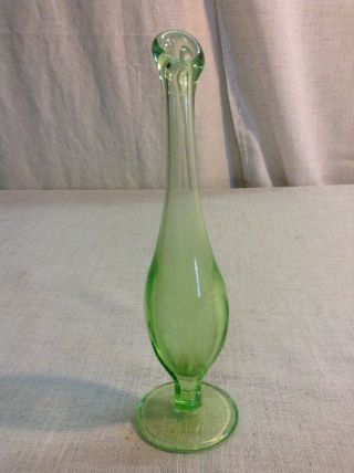 Vintage Antique Green Vaseline Glass Bud Vase