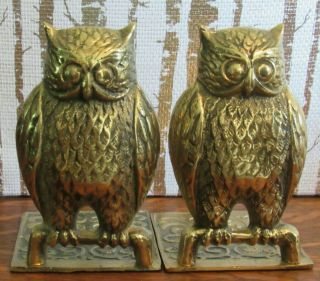 Vintage Korea Brass Owl Bookends