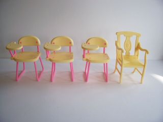 Vintage 1990 Barbie (3) Pink School Desk Chairs,  (1) Teacher 