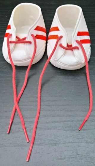 Vintage Cabbage Patch Kids Tennis Shoes White W/red Stripes & Laces Hong Kong