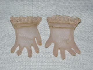 Vintage Doll Fashion Sheer Pink Gloves W/ Lace Trim For Cissy Or Revlon Doll