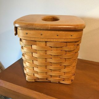 Longaberger 1997 Tall Tissue Kleenex Basket Wood Lid & Protector.  A3