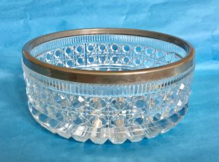 Vintage Cut Glass Bowl With Silver Plated Rim England 9 X 3 Inches
