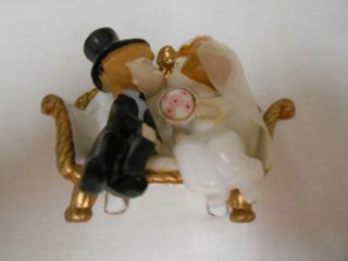 1970 Vintage Wilton Wedding Cake Topper Bride and Groom on Victorian Couch 3