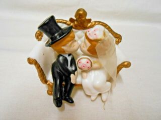 1970 Vintage Wilton Wedding Cake Topper Bride and Groom on Victorian Couch 4