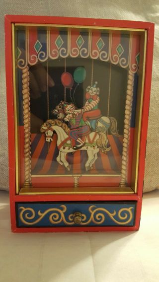 Vintage Otagiri Musical Moving Animated Music Box French Can - Can Clowns Horses